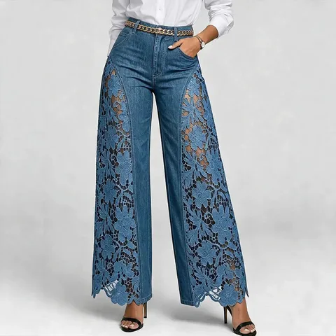pantalones de pierna ancha casual para mujer