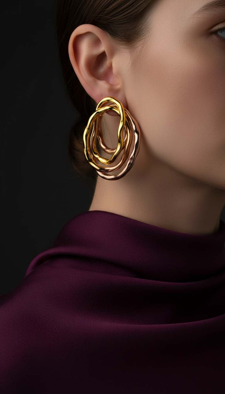 Pendientes de aro dorado fundido