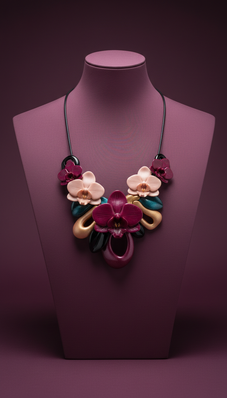 Collar de resina orquídea ciruela